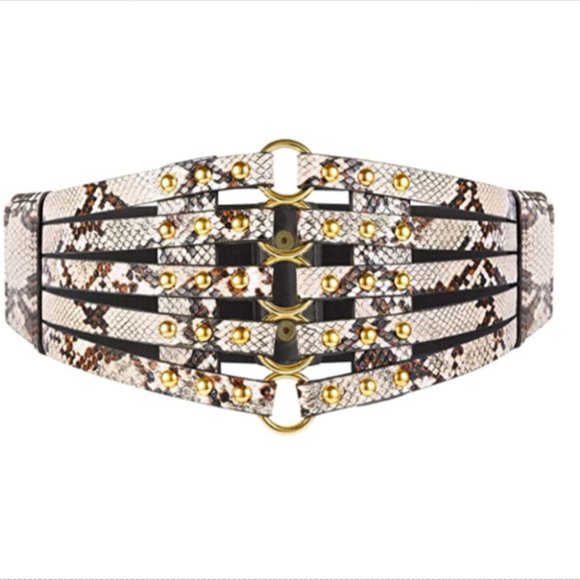 Womens Faux Leather 5 Metal Rings Wide Waist Belt main image 3